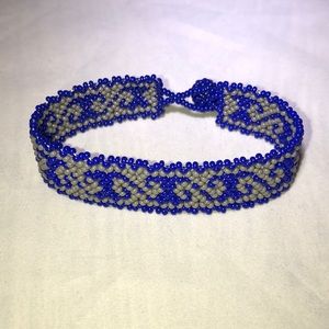 Tribal Designs Grey & Blue Geometric Bracelet